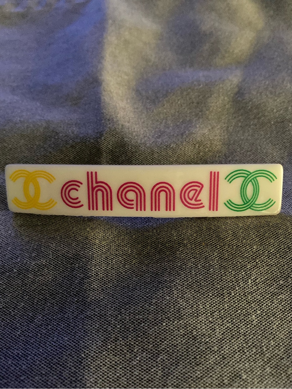 ChaneI White Multi- Color Hair Clip/ Barrette CC Logos  With Spell-Out